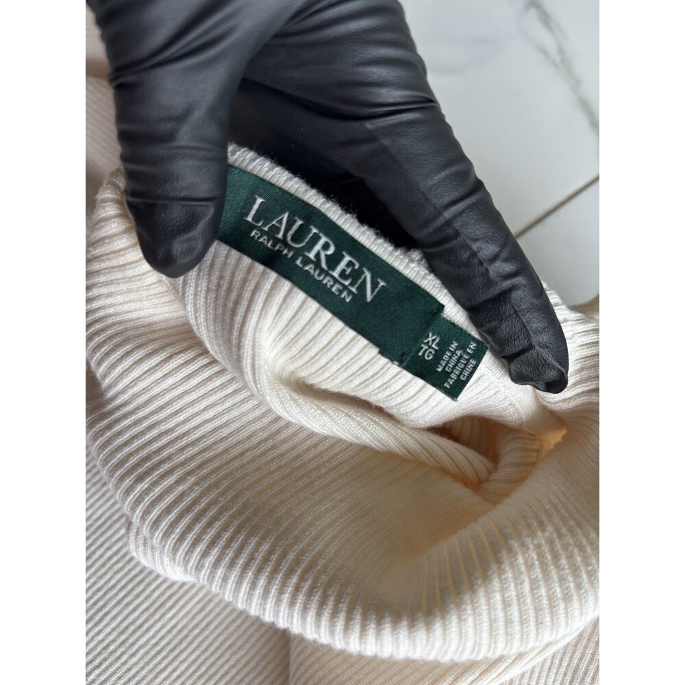 Lauren Ralph Lauren Ivory Ribbed Knit Turtleneck Sweater Top Womens XL Cotton - Picture 7 of 12